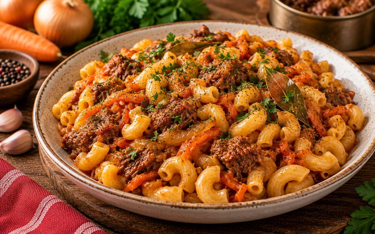 Макароны с тушёнкой