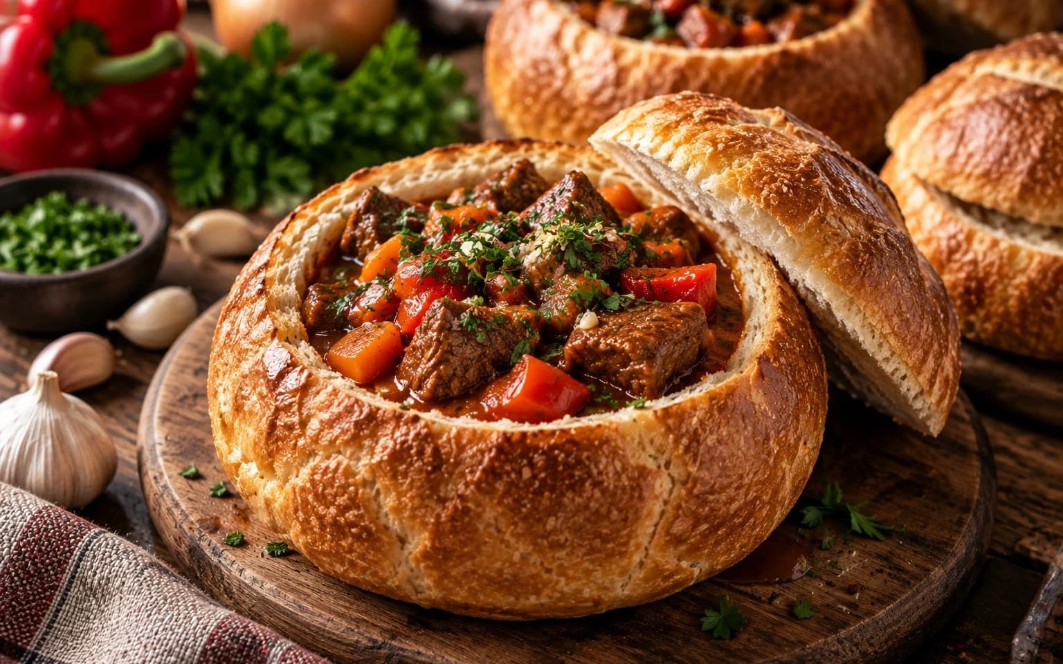 Гуляш в хлебном горшочке