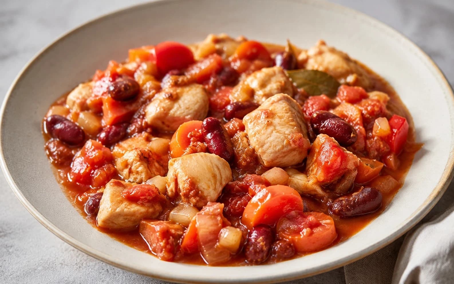 Рагу с курицей, фасолью и овощами