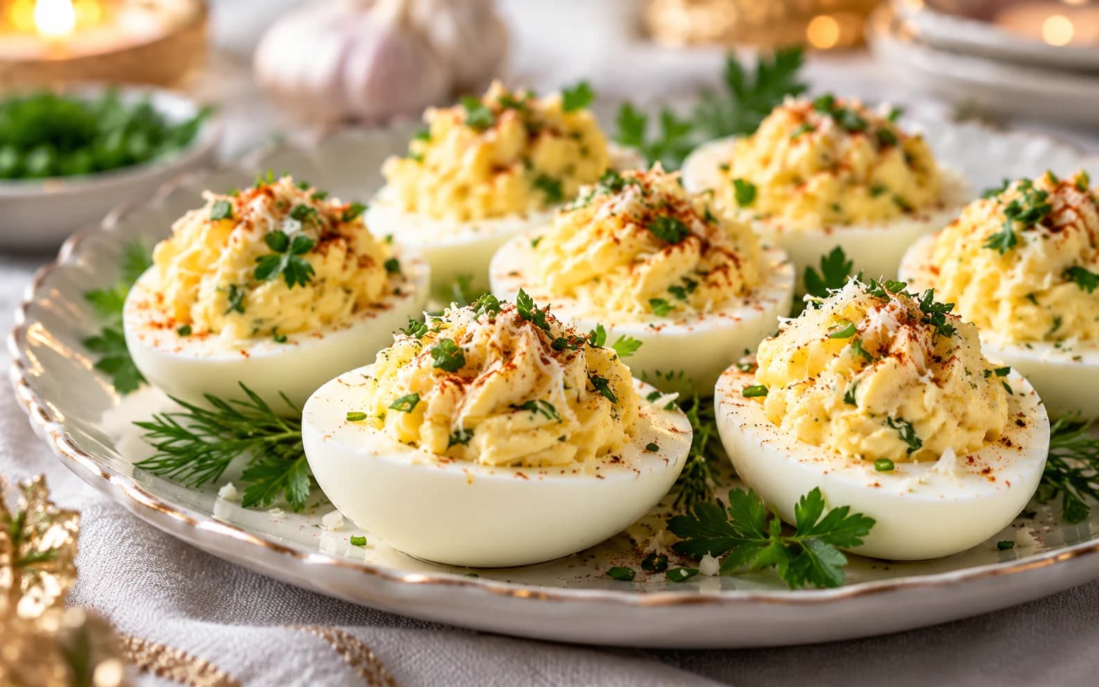 Яйца, фаршированные сыром и чесноком