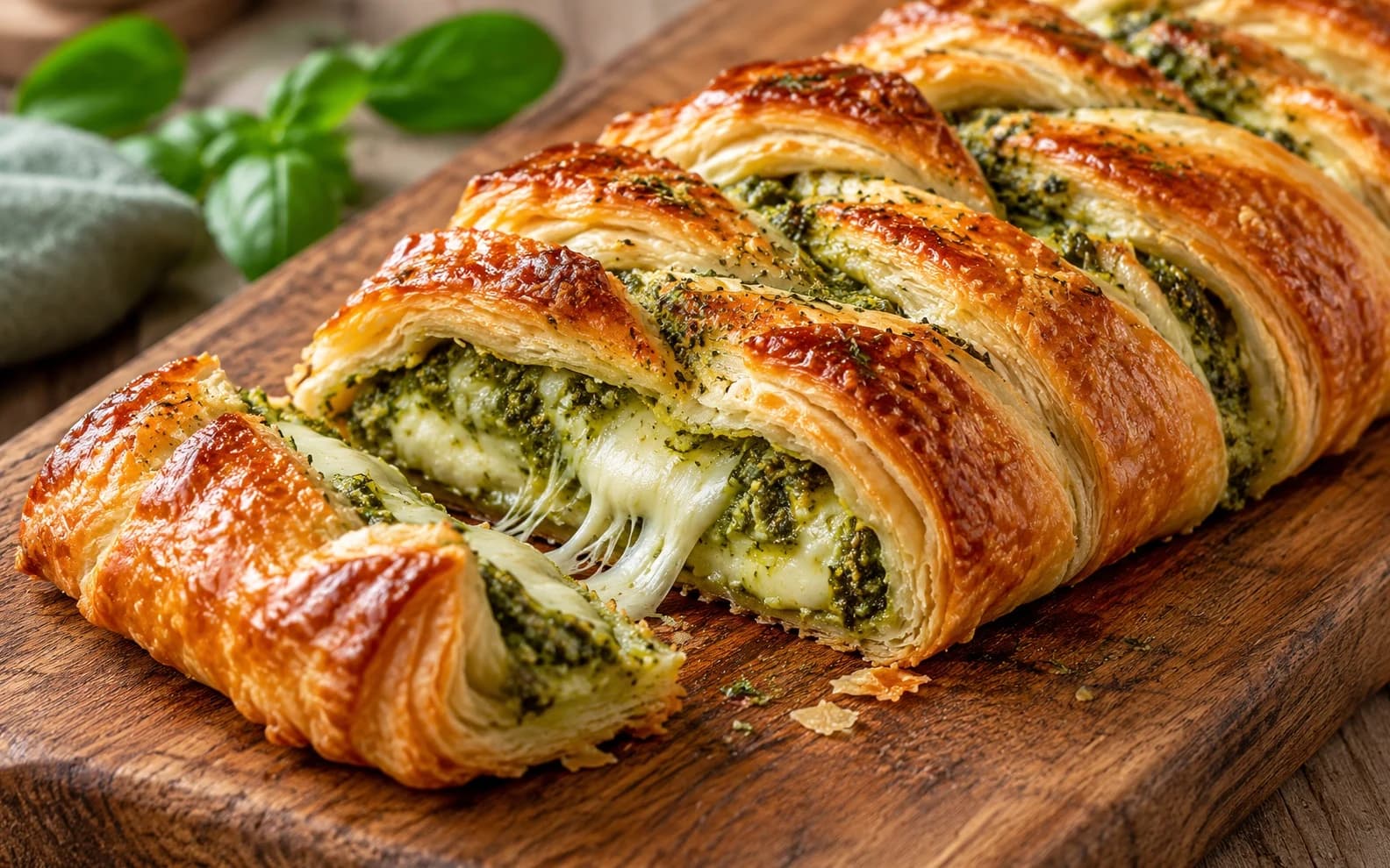 Слоёная косичка с песто и моцареллой
