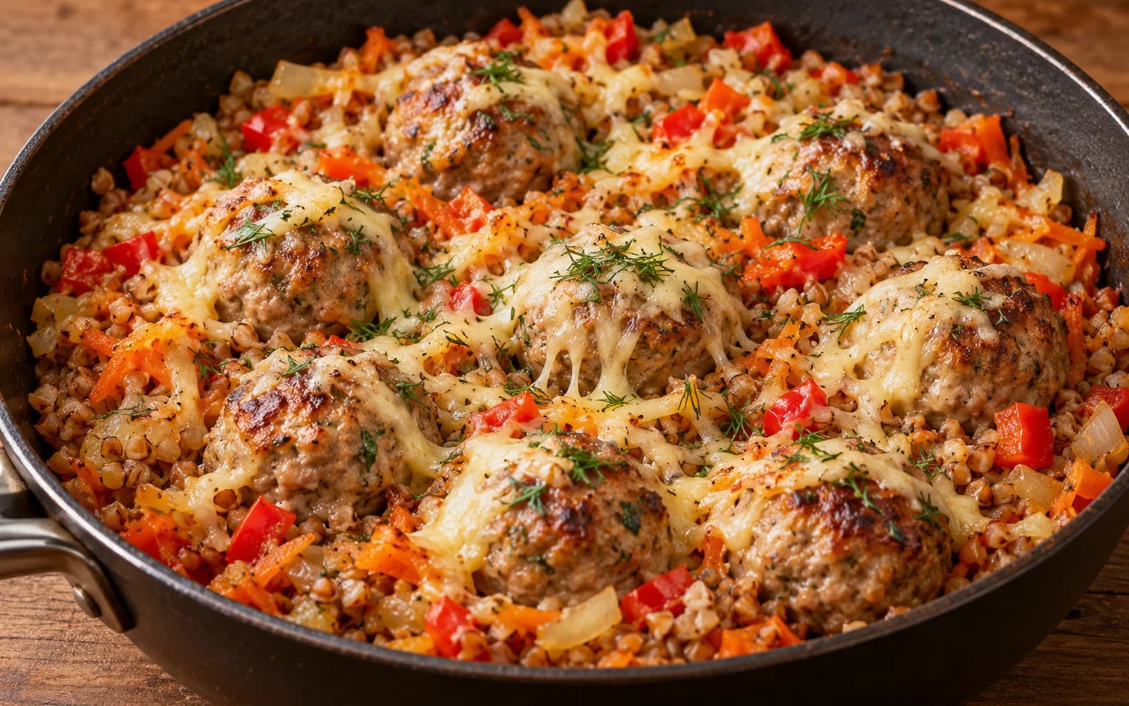 Фрикадельки с гречкой и овощами