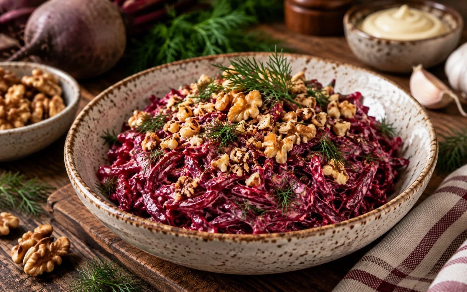 Салат из свёклы с чесноком и грецкими орехами