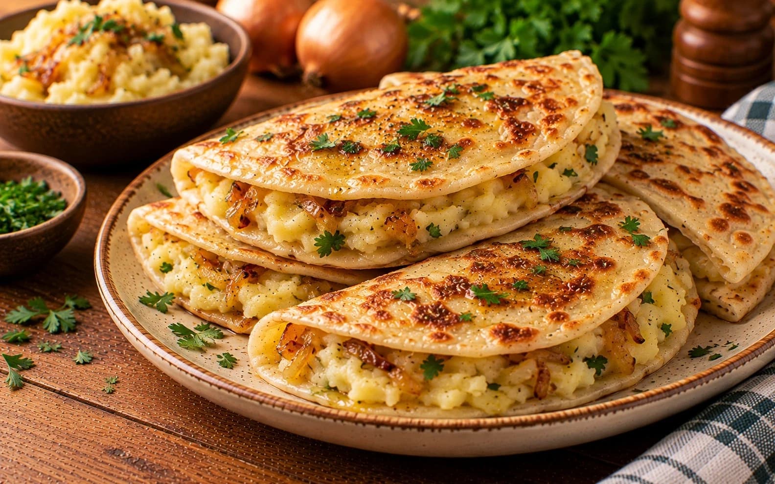 Кыстыбай с картофелем и жареным луком