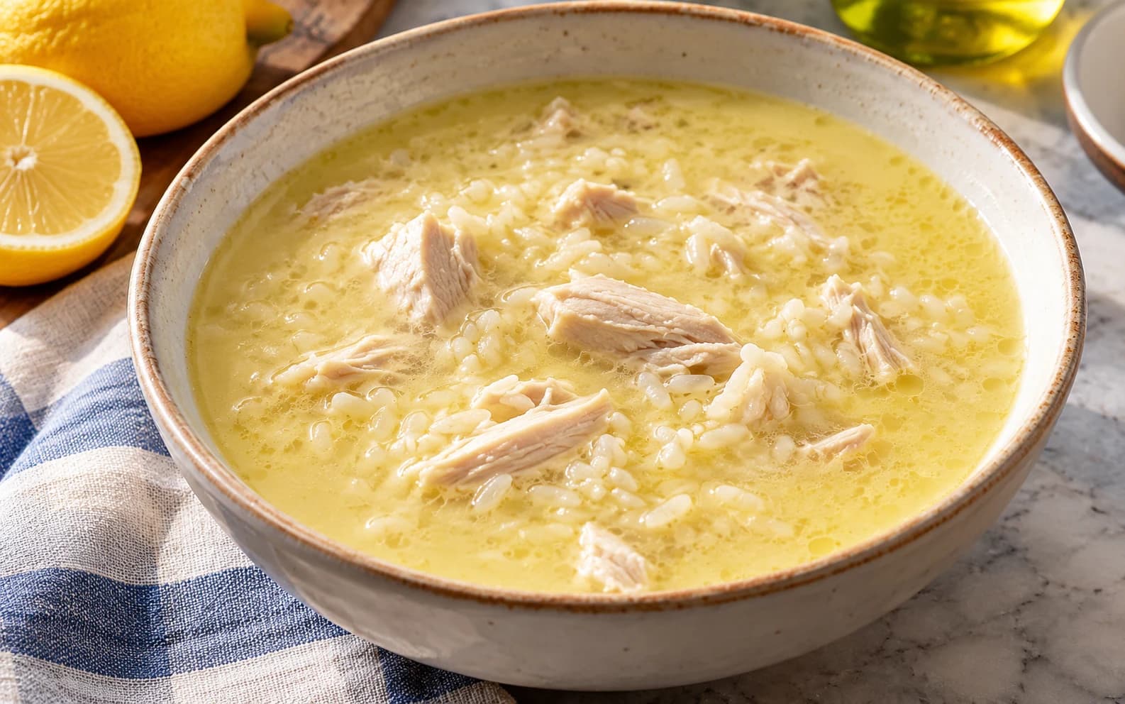 Авголемоно — греческий лимонный суп с курицей