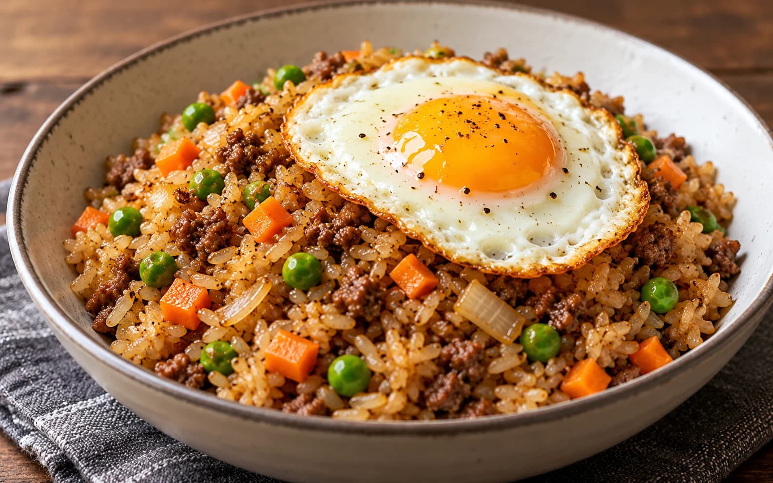 Жареный рис с фаршем и яйцом