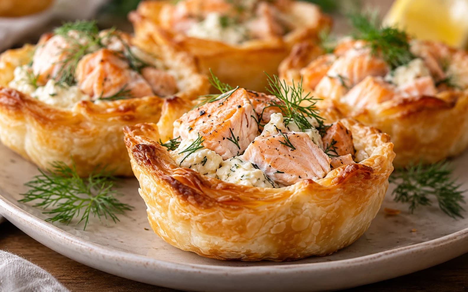 Слоёные корзиночки с лососем и творожным сыром