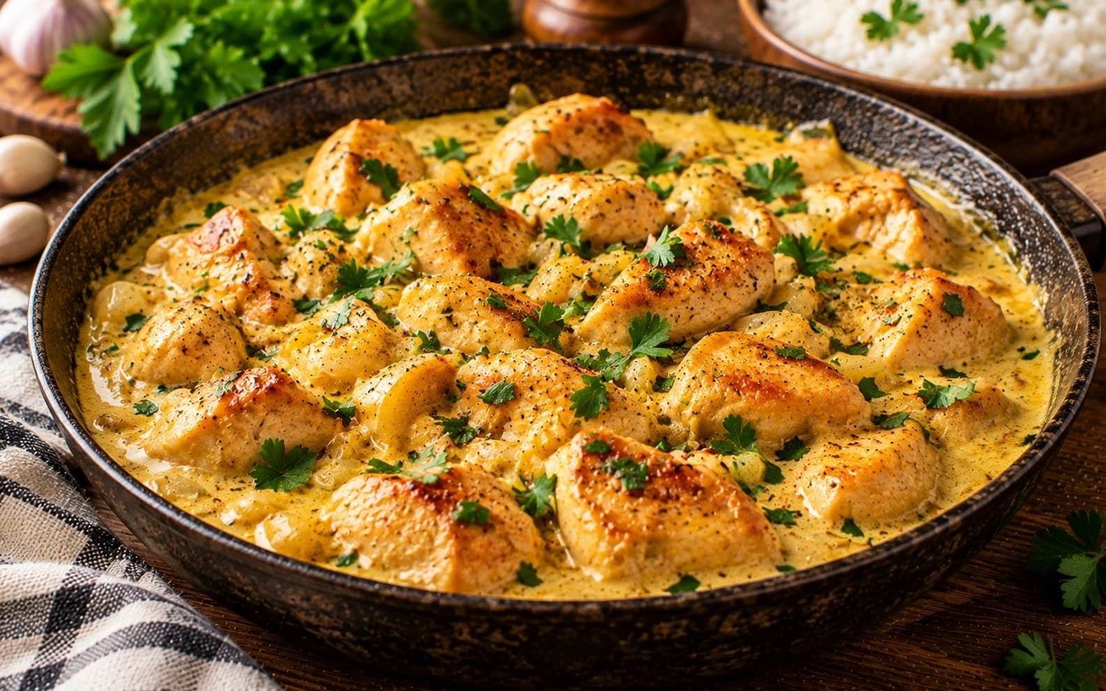 Куриные грудки в сметане с куркумой