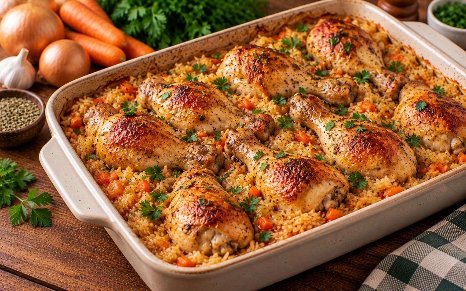 Куриные ножки с рисом, запечённые в духовке