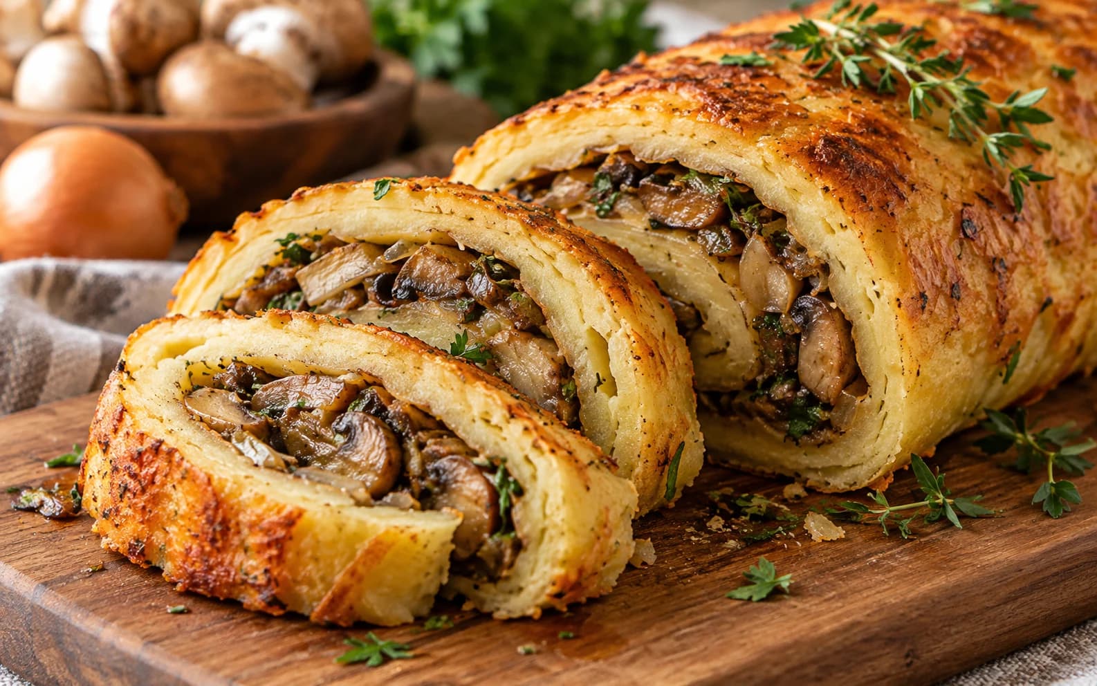 Картофельный рулет с грибной начинкой
