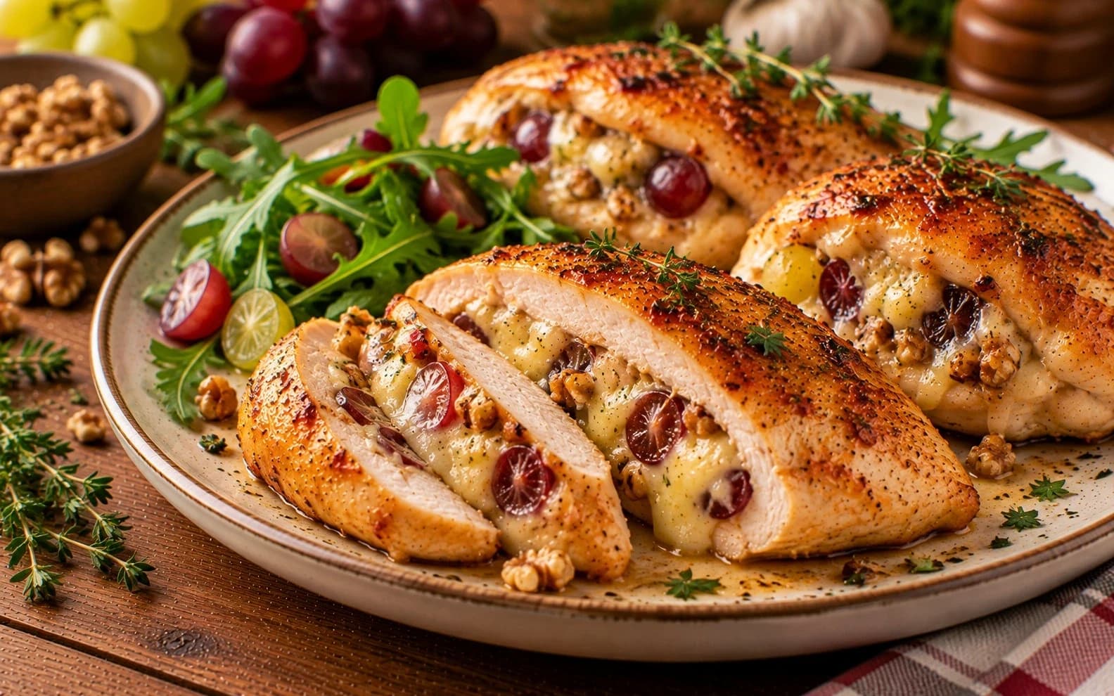 Кармашки из курицы с виноградом и сыром