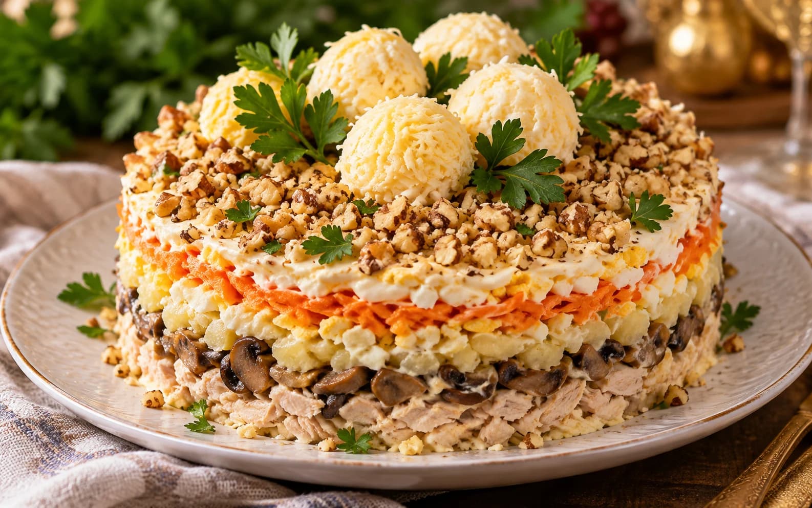 Салат «Курочка Ряба» с грибами