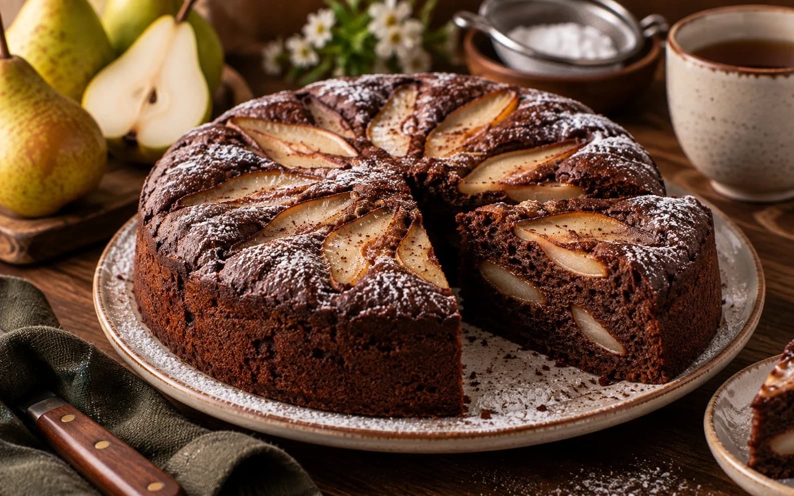 Шоколадная шарлотка с грушами