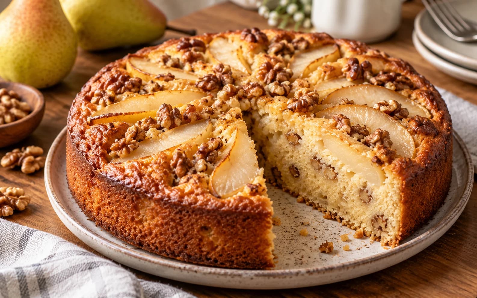 Пирог с грушей и грецкими орехами
