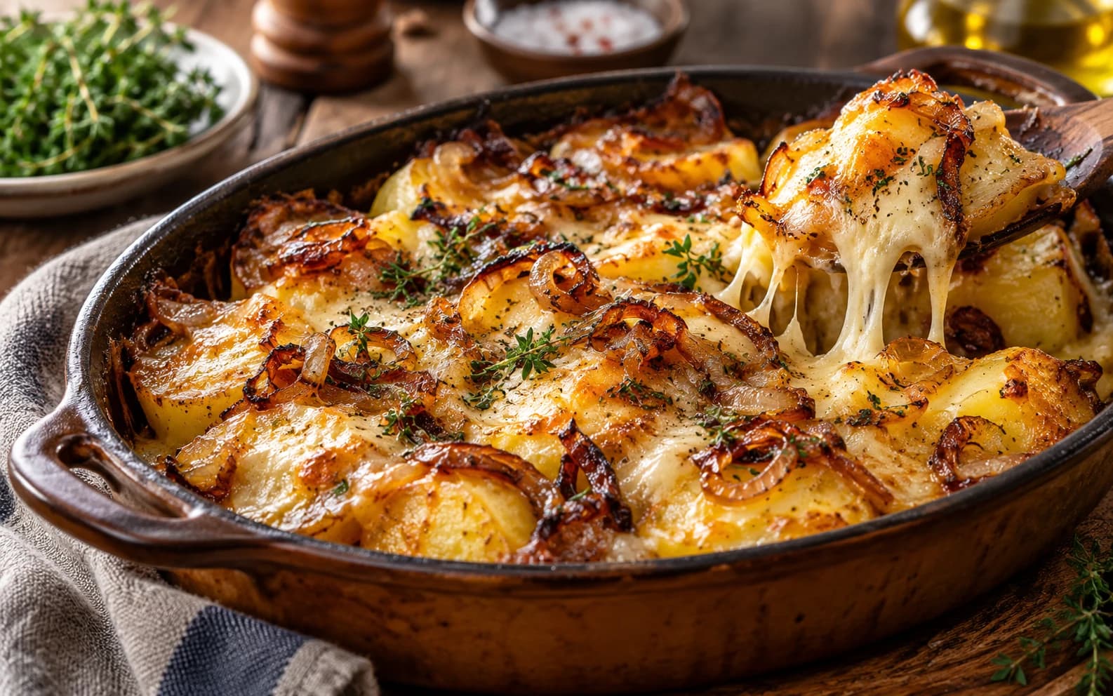 Картофель с карамелизированным луком и сыром