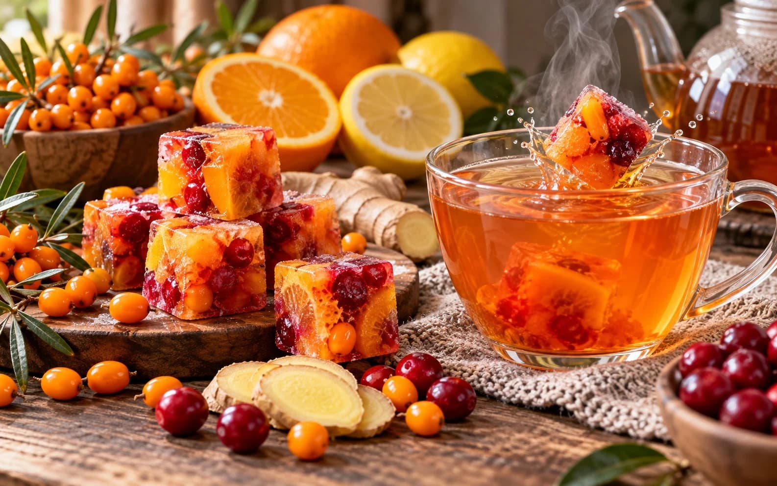 Витаминные кубики для чая с облепихой и клюквой