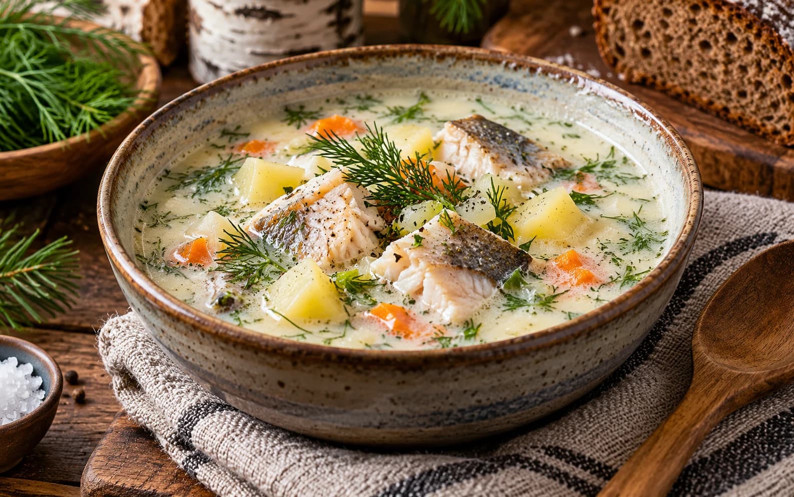 Карельская уха на молоке с речной рыбой