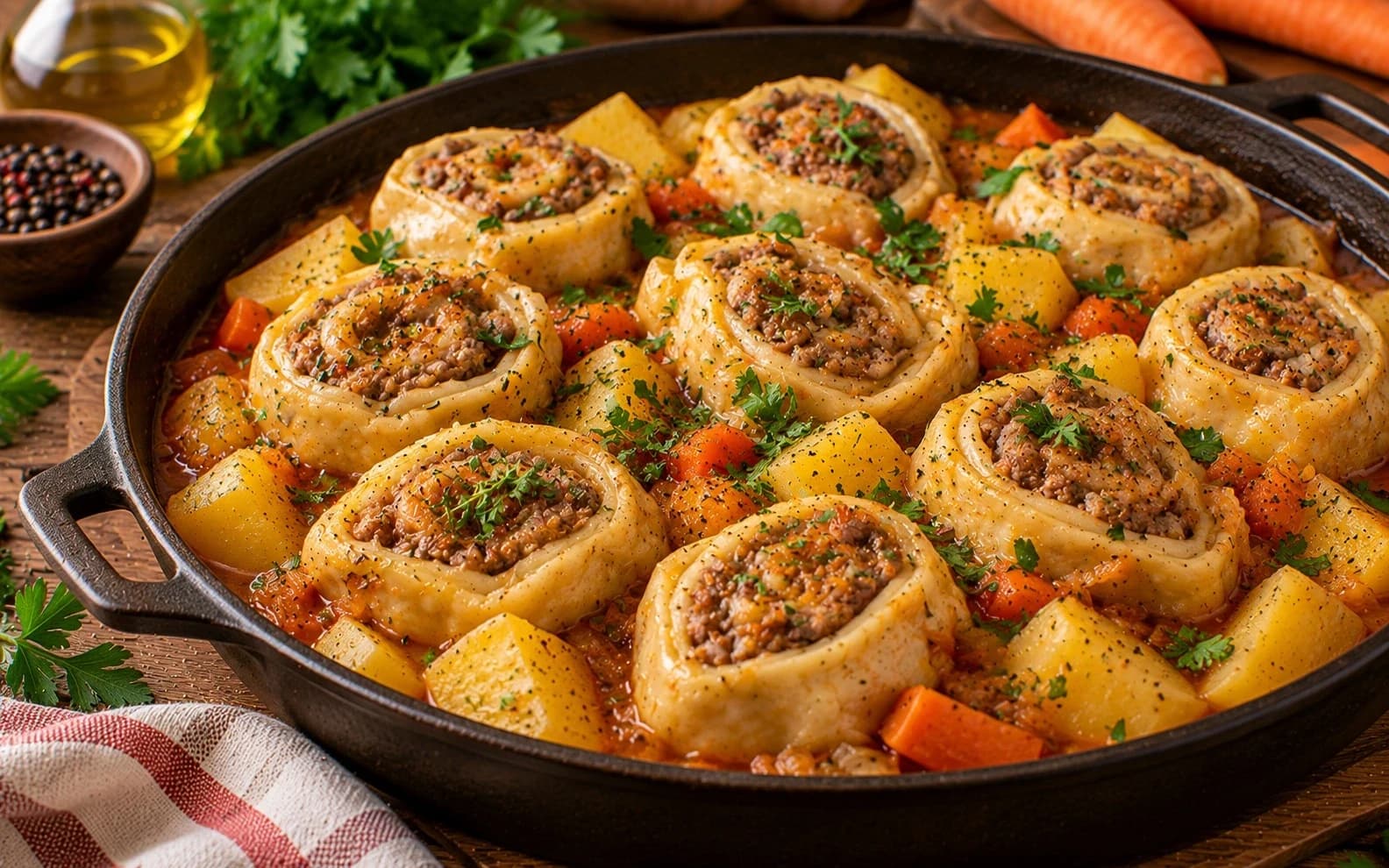 Штрудли с мясом и картофелем
