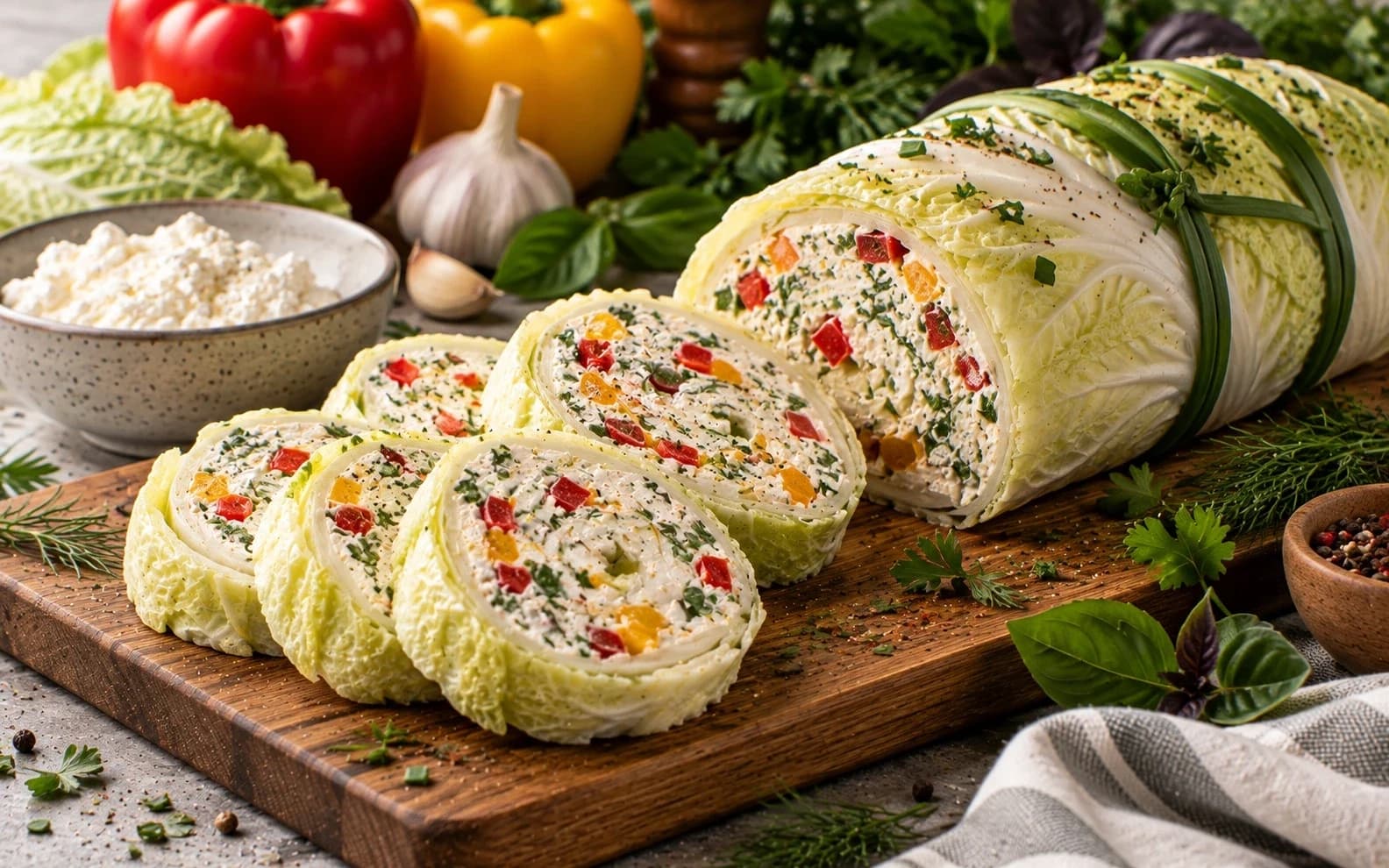 Творожный рулет из пекинской капусты