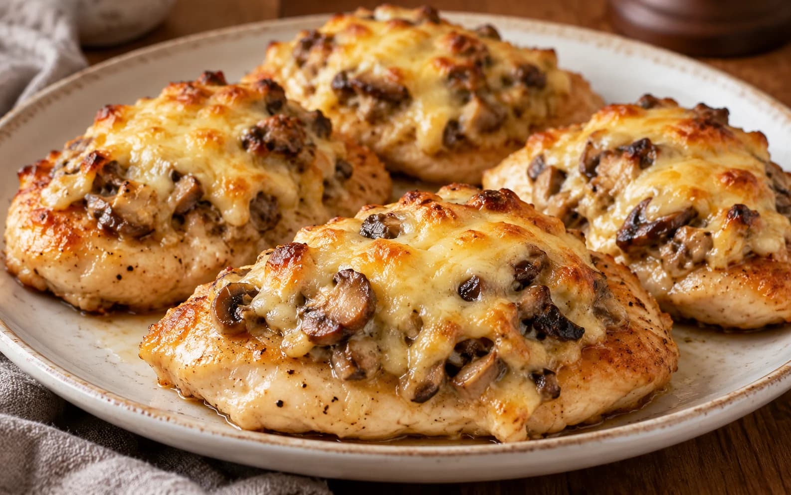 Куриные отбивные с грибами и сыром в духовке