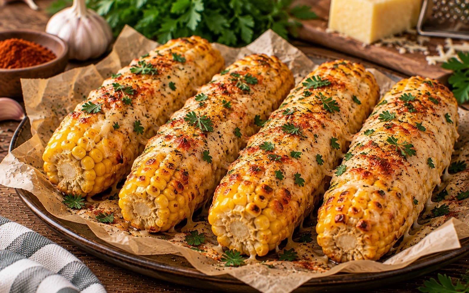Кукуруза в духовке с маслом и сыром