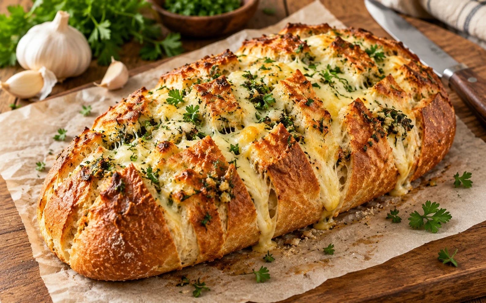 Запечённый батон с сырно-чесночным маслом
