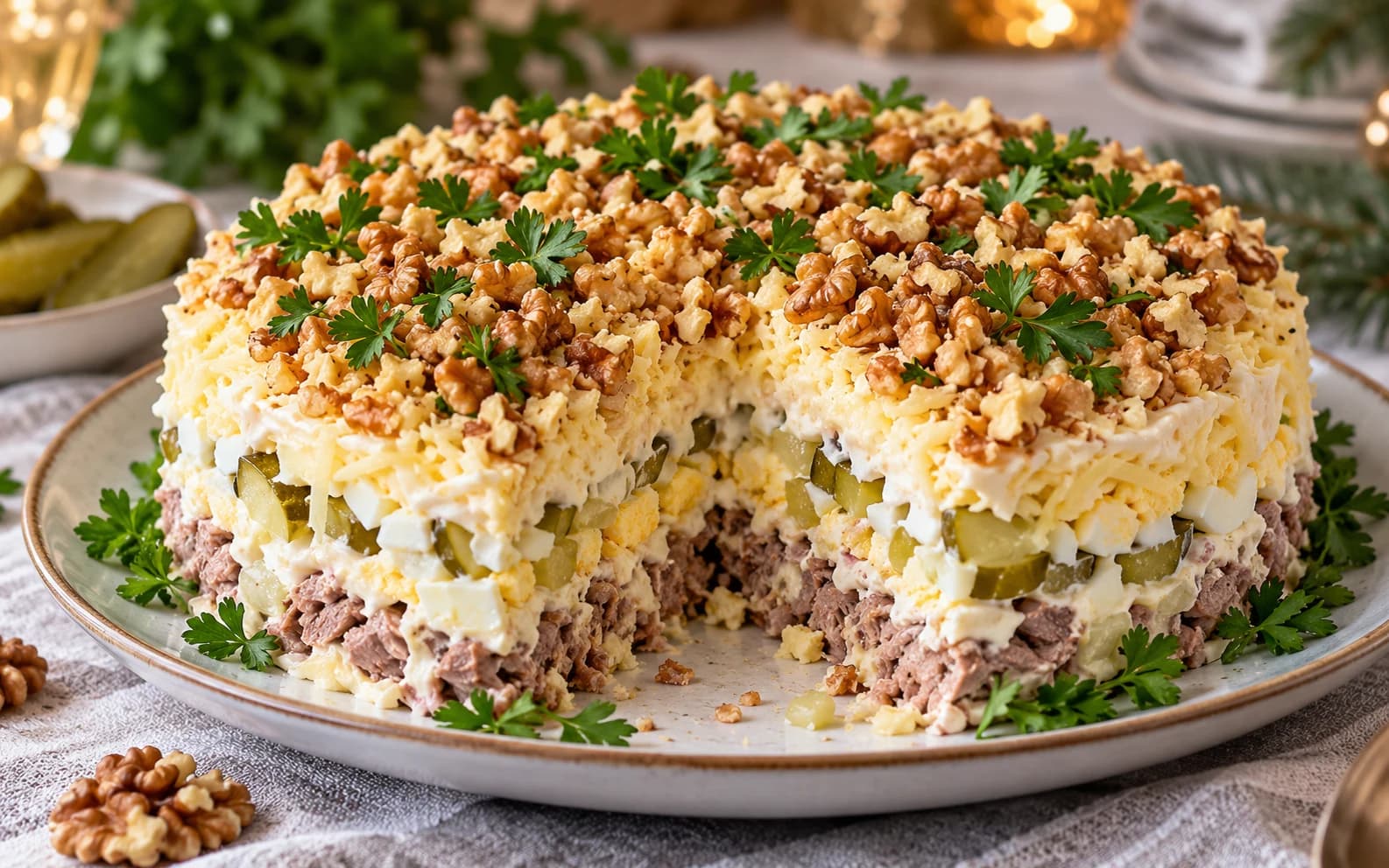 Салат «Принц» с говядиной и грецкими орехами