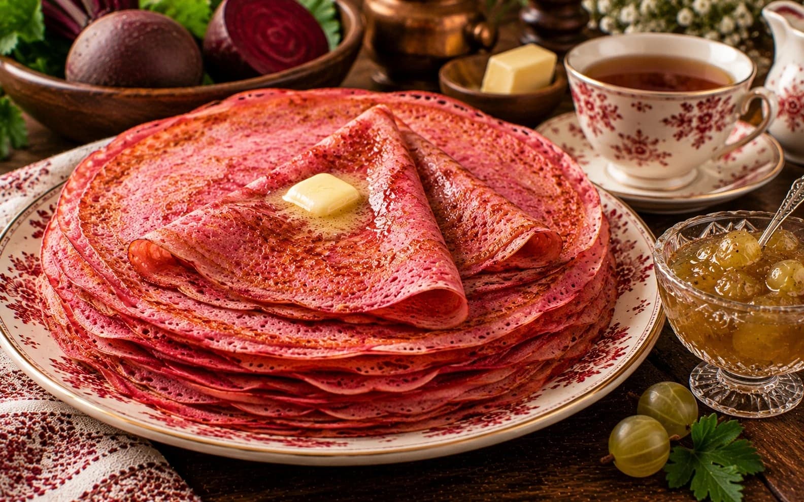Розовые блины с соком свеклы от Арины Родионовны