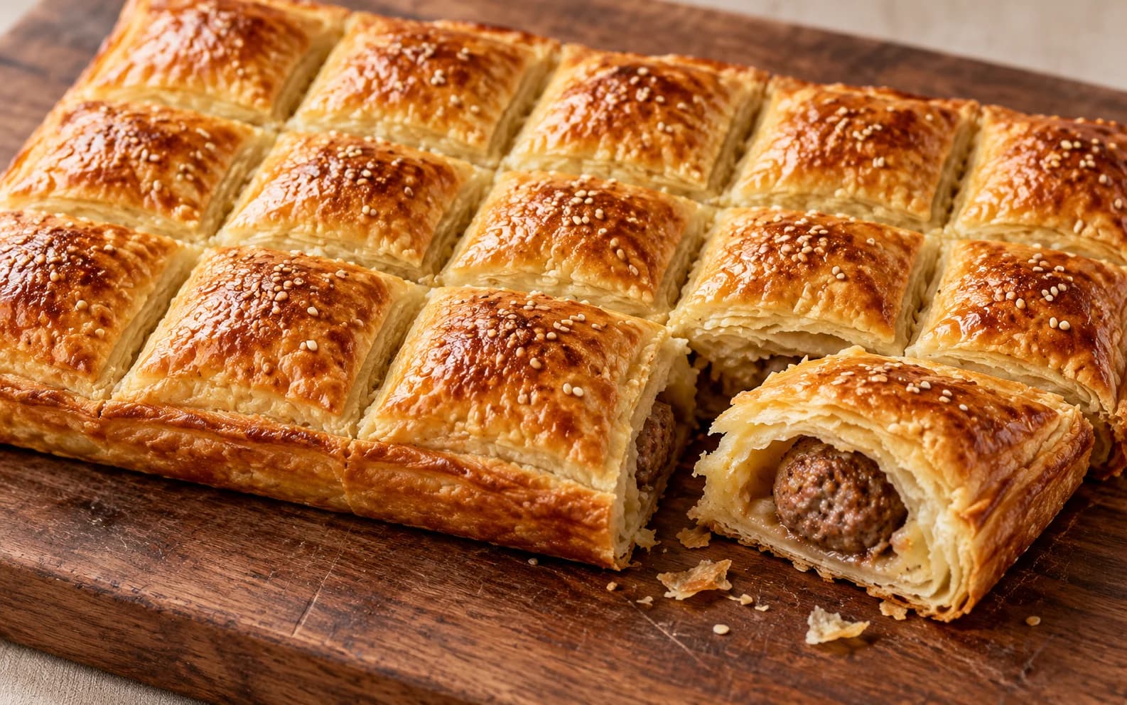 Слоёные пирожки с мясными шариками в форме шоколадки