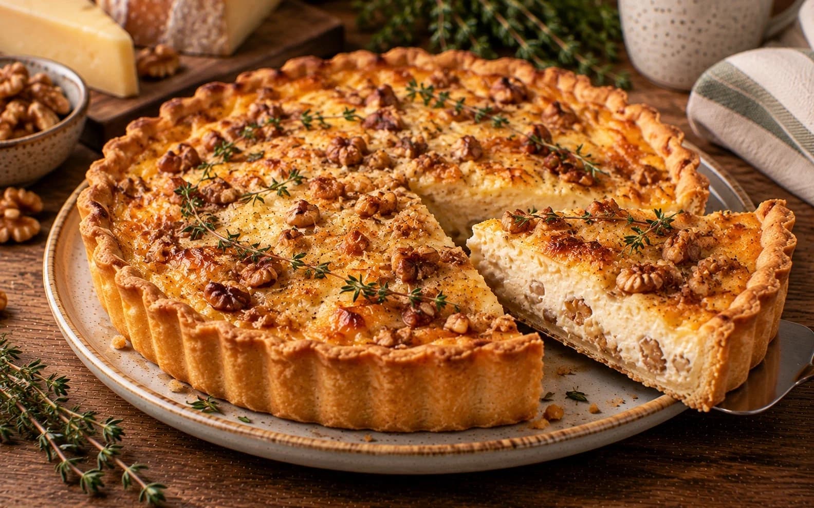 Сырный тарт с грецкими орехами и тимьяном