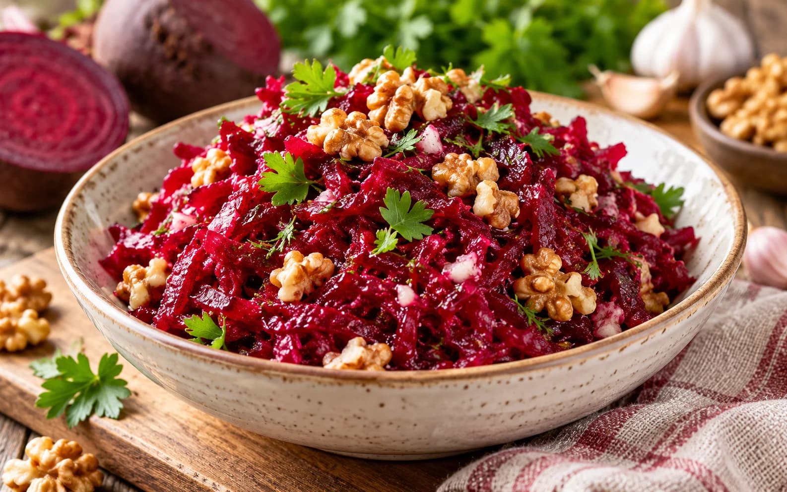 Свекольный салат с чесноком и грецкими орехами