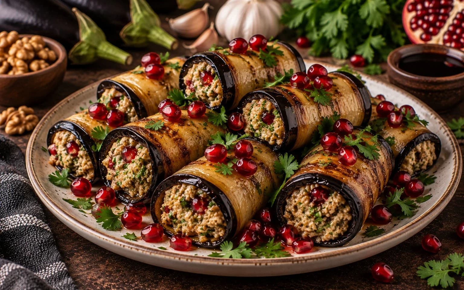 Рулетики из баклажанов с орехами