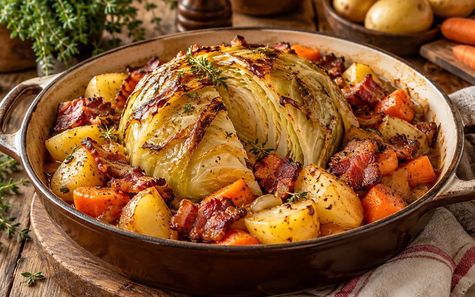 Целая капуста Сенши с овощами и беконом из «Подземелья вкусностей»