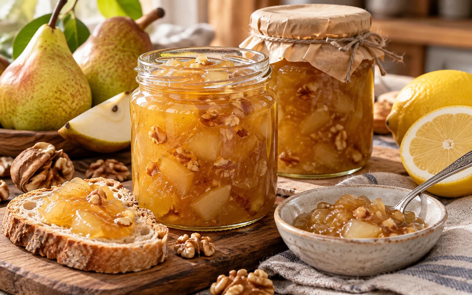 Грушевое варенье с лимоном и грецкими орехами