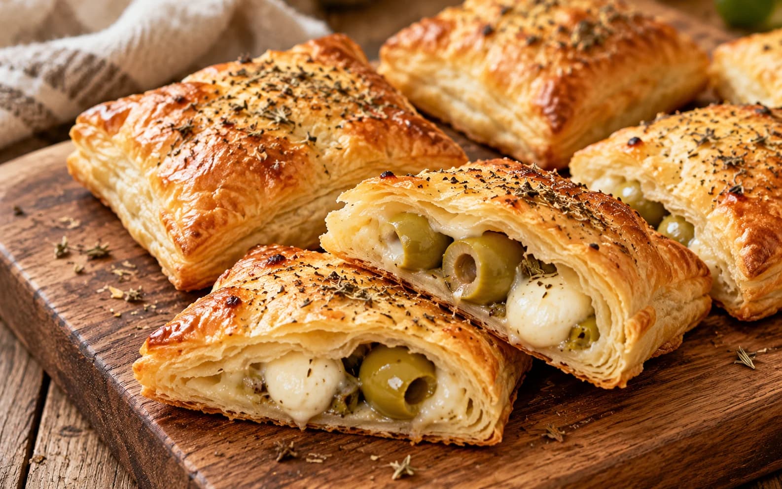 Слойки с оливками и мини-моцареллой в аэрогриле