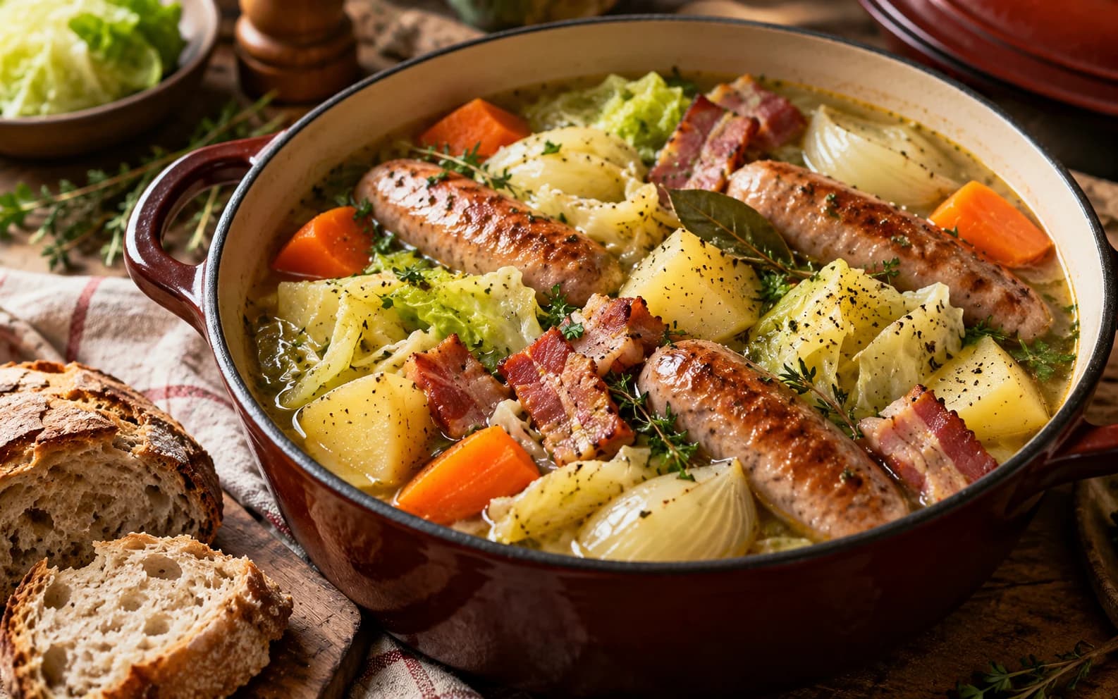 Потофё Мукоды с сосисками и овощами