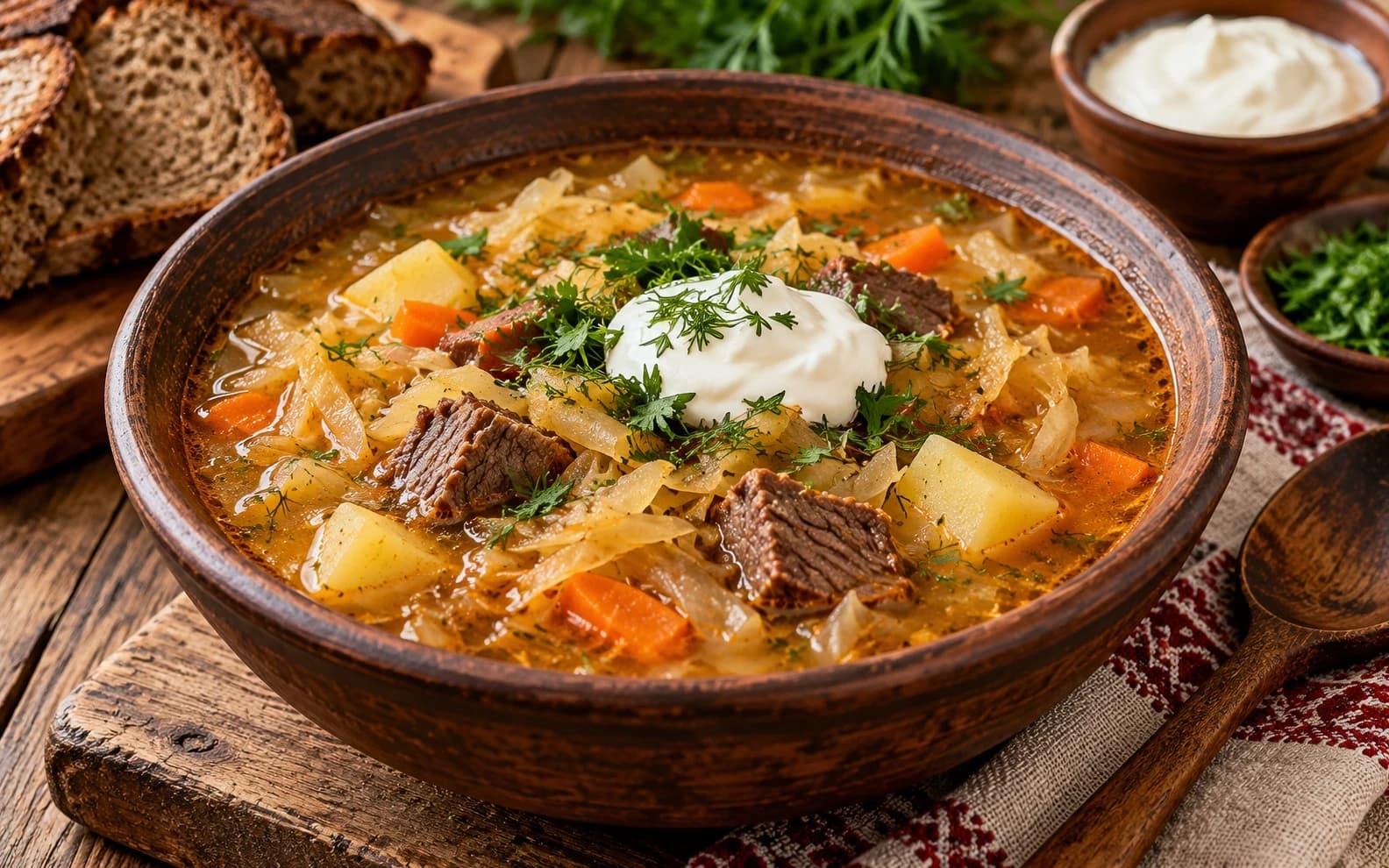 Щи из квашеной капусты с говядиной