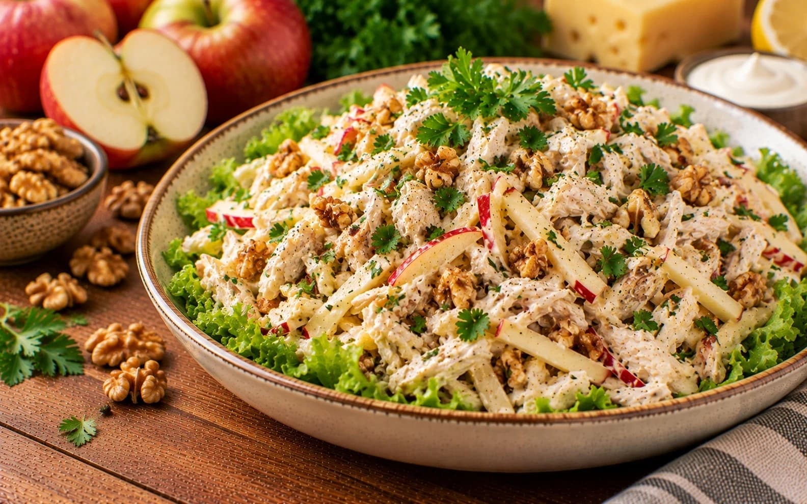 Салат с курицей, сыром и яблоком