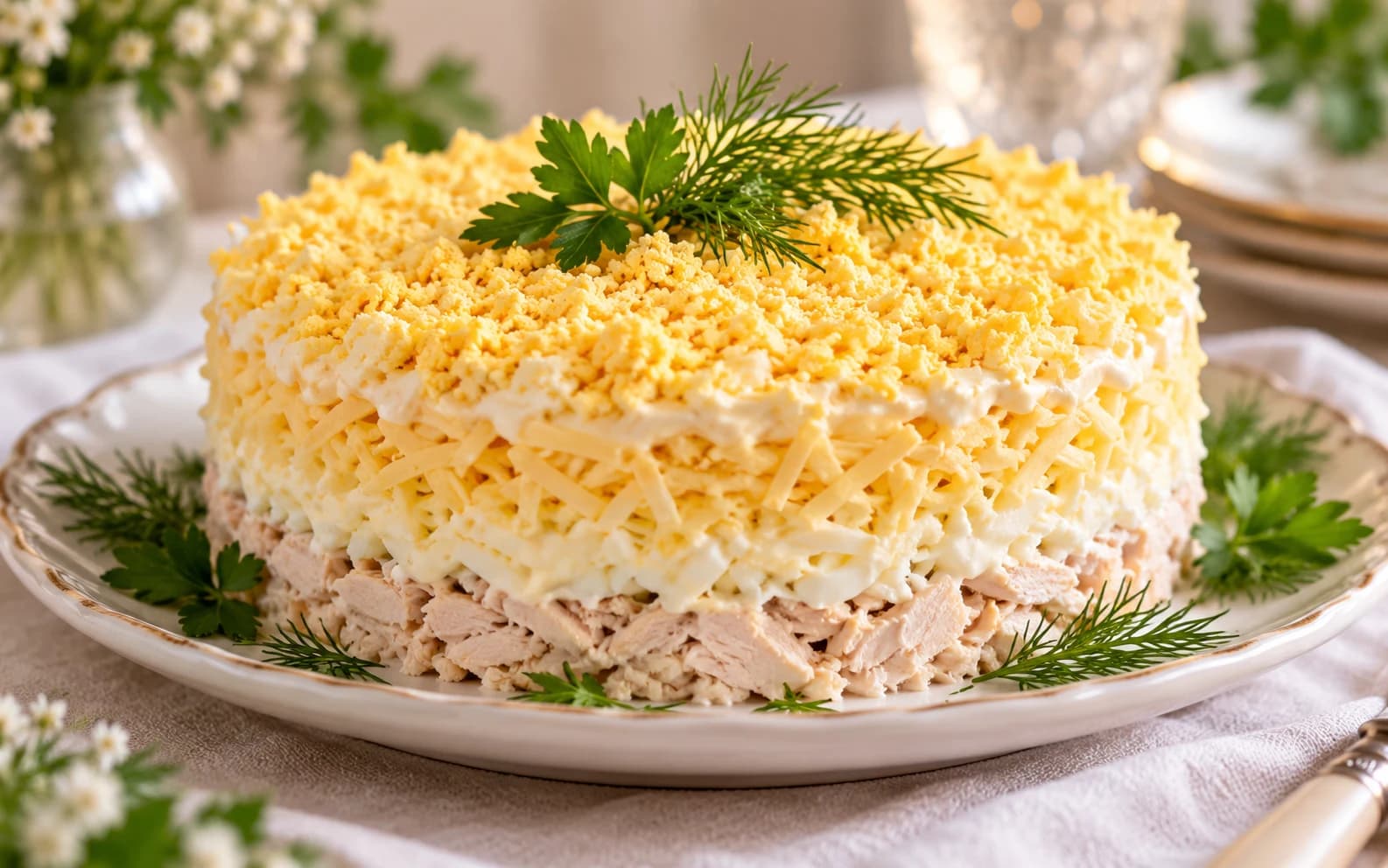 Салат «Нежность» с курицей, яйцом и сыром