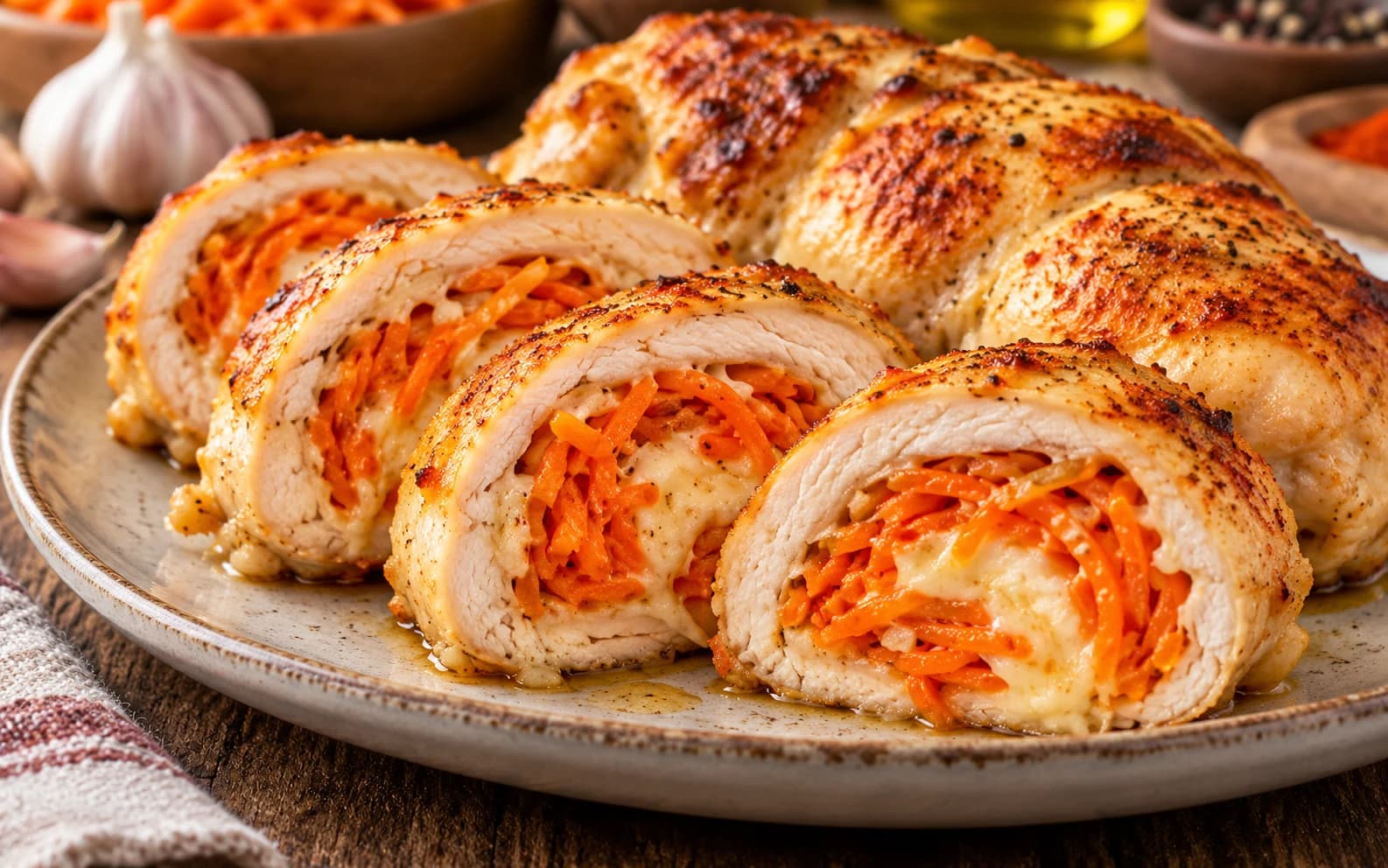 Куриные рулеты с корейской морковкой