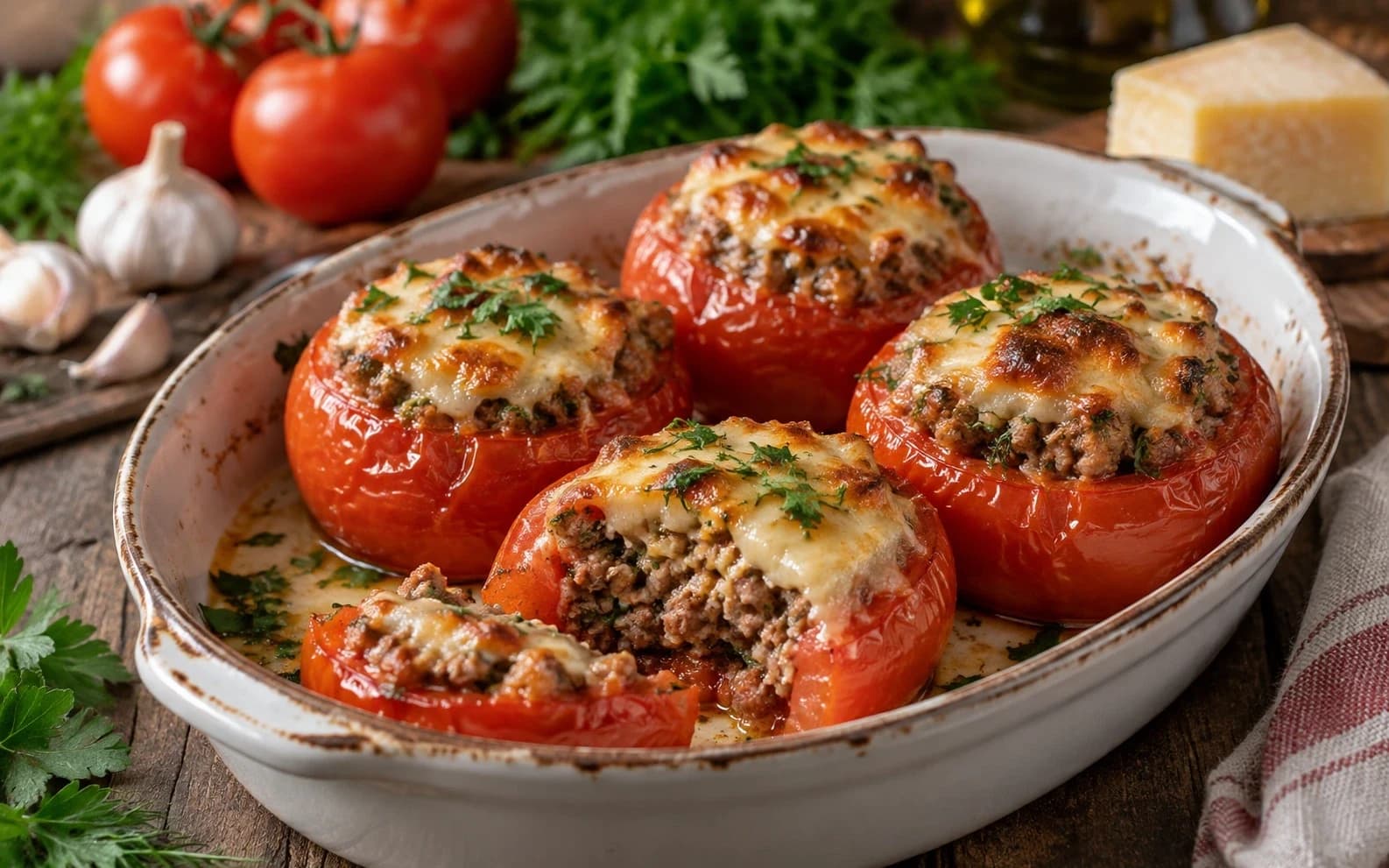Фаршированные помидоры с фаршем и сыром