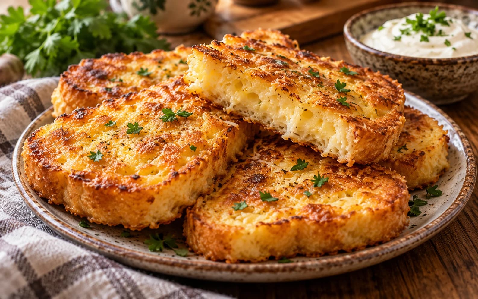 Сырные гренки с яйцом и сметаной на сковороде