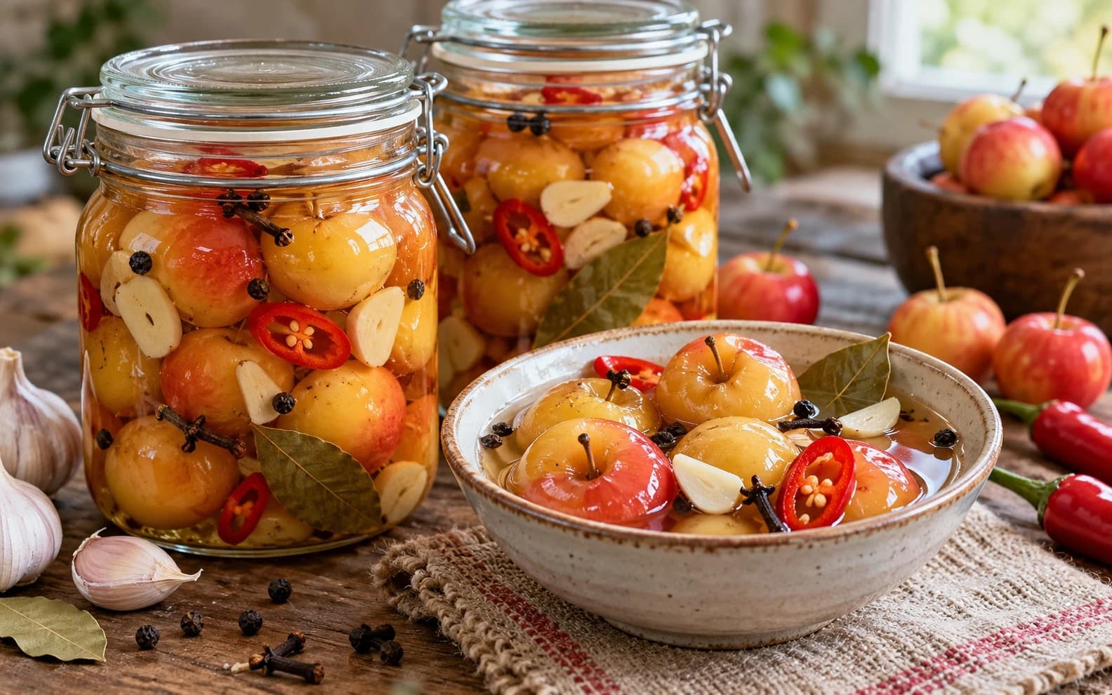Ранетки, маринованные с чесноком и острым перцем