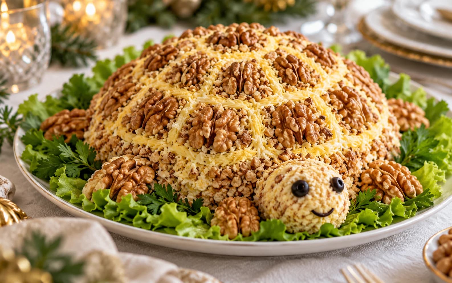 Салат «Черепаха» с курицей, яблоком и орехами