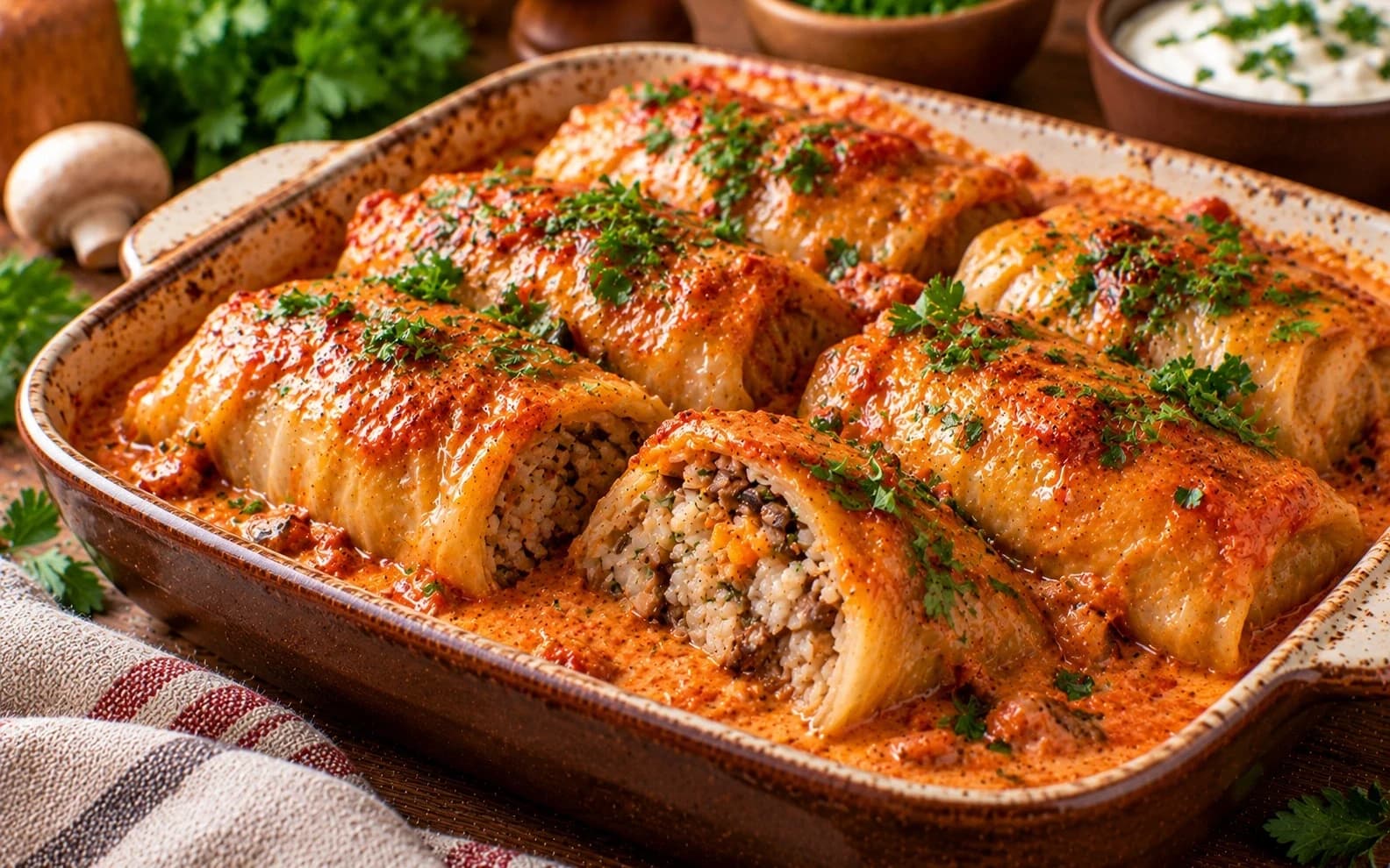 Вегетарианские голубцы с рисом и грибами
