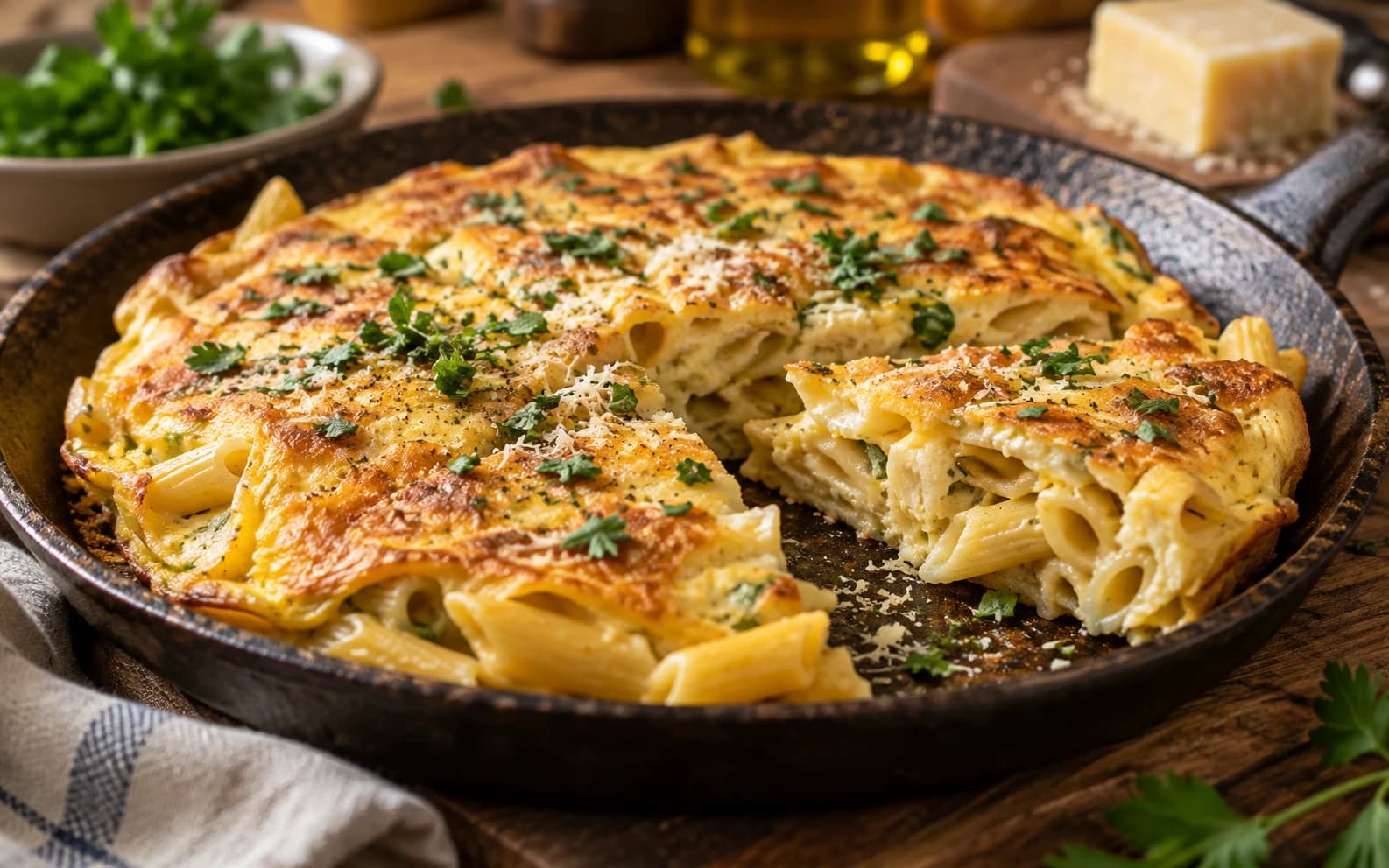 Омлет с макаронами — гибкий вариант для остатков