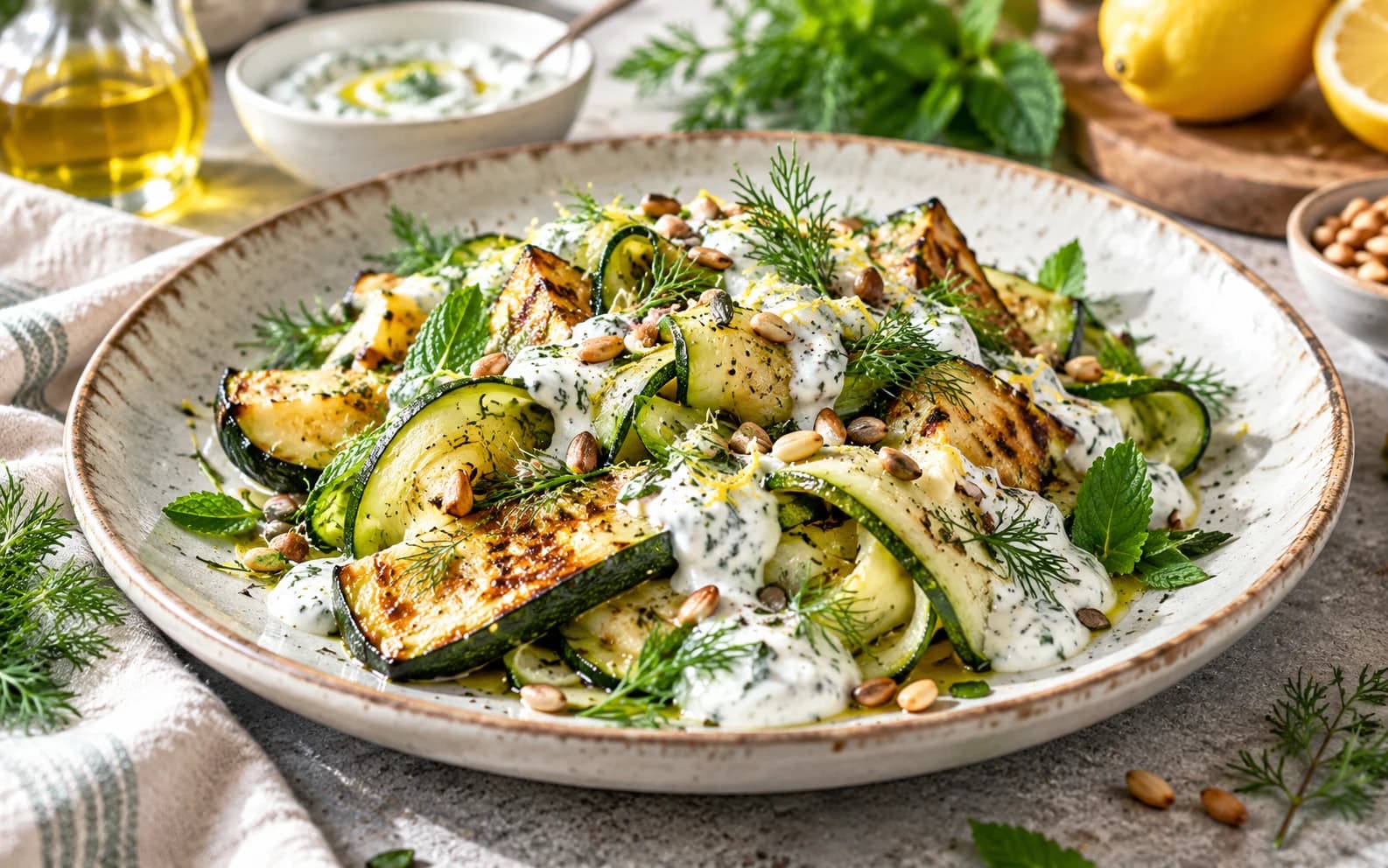 Салат из запечённых кабачков с йогуртовым соусом