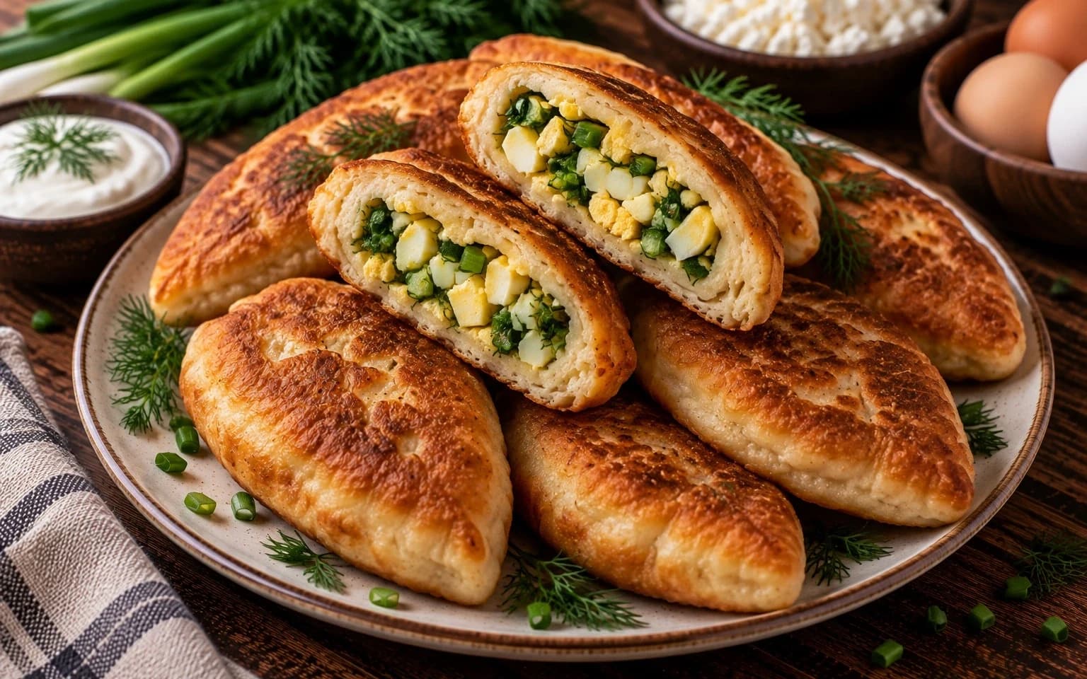 Быстрые творожные пирожки с луком и яйцом