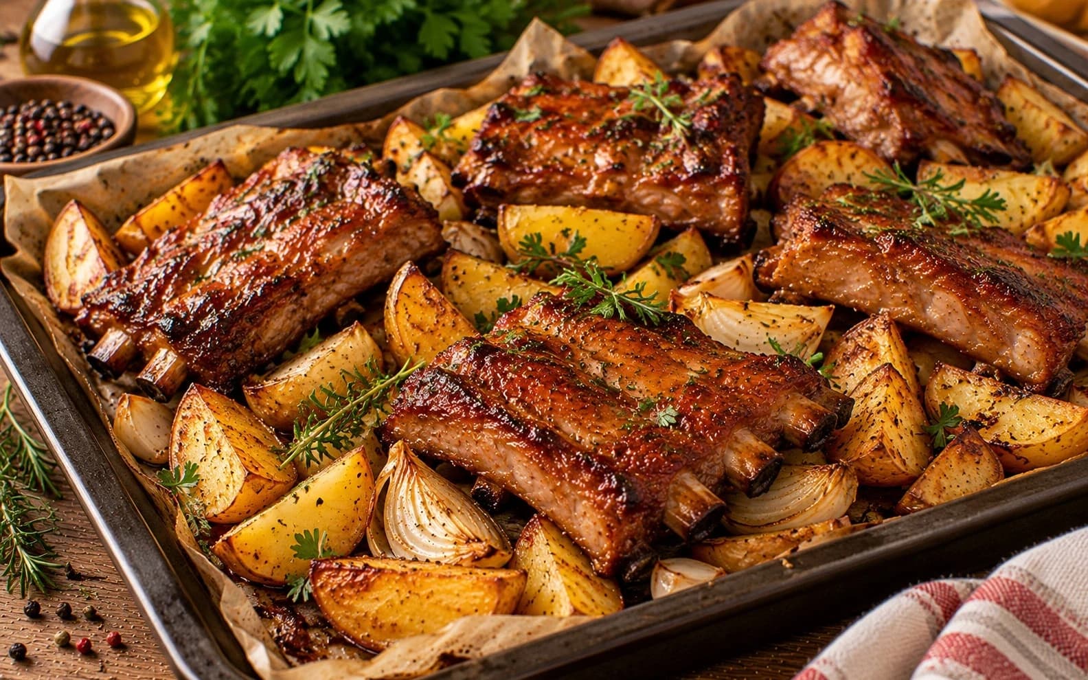 Свиные рёбрышки с картофелем в духовке
