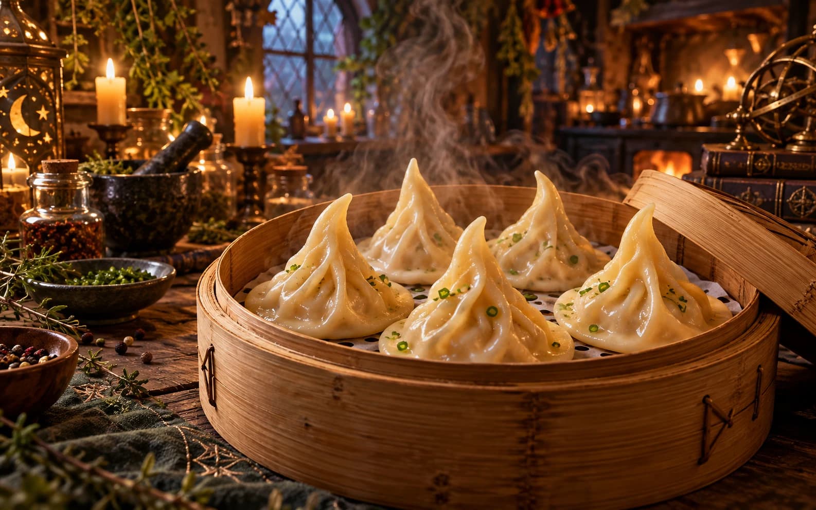 Пельмени-колпаки с креветками и овощами